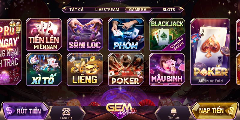 Những game bài nổi bật không thể bỏ qua tại Gemwin